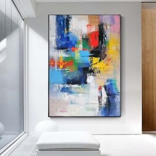 Pintura a óleo abstrata pintada à mão azul amarela sobre tela arte para decoração de parede para casa comprar usado  Enviando para Brazil