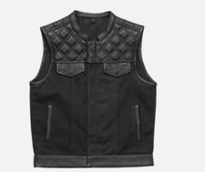 Colete de couro preto masculino ponto cruz metade couro meia lona clube motocicleta comprar usado  Enviando para Brazil