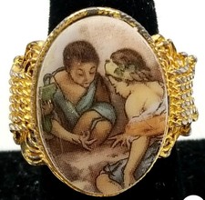 Anel de jogo infantil de cerâmica pintado a ouro revival vitoriano comprar usado  Enviando para Brazil