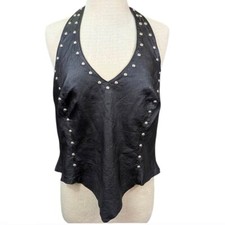 Galeria de couro Halter Top feminino XL preto cravejado forrado decote V motociclista Sturgis comprar usado  Enviando para Brazil