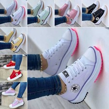 Tênis de plataforma feminino moda robusto sapatos de lona anabela tênis casuais comprar usado  Enviando para Brazil