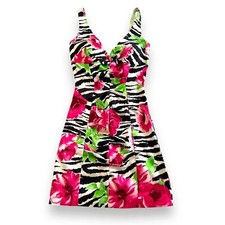 Mini vestido de coquetel Y2K caché rosa floral estampa de zebra EUA 4 bandidos festa formal comprar usado  Enviando para Brazil