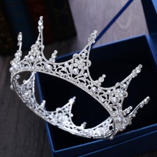 Luxo Rainha Redonda Completa Coroa Pérola Cristal Casamento Noiva Rainha Princesa Prom comprar usado  Enviando para Brazil