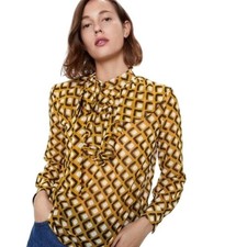 Blusa Zara Feminina Decote Médio Babado Geométrica Transparente Clássica Moda Manga Longa comprar usado  Enviando para Brazil