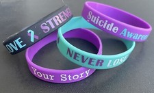 4 pulseiras de conscientização sobre prevenção do suicídio silicone macio roxo e azul-petróleo como mostrado, usado comprar usado  Enviando para Brazil