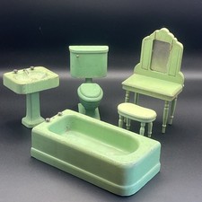 Juego de baño vintage de 5 piezas de muebles para casa de muñecas Strombecker verde escala 1:12 segunda mano  Embacar hacia Mexico