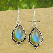 Pendientes colgantes/gotas hechos a mano de plata de ley 925 con piedras preciosas de labradorita de 1,5" segunda mano  Embacar hacia Mexico