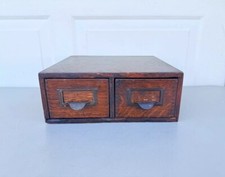 Vintage 2 Gavetas Cartão de Carvalho Catálogo Índice Arquivo Gabinete Caixa Detalhada comprar usado  Enviando para Brazil