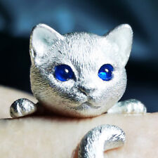 Preciosos anillos envolventes de cristal de ojo azul para gato de plata 925 hechos a mano para mujeres y niñas  segunda mano  Embacar hacia Mexico