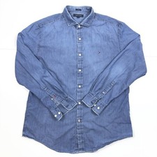 Camisa jeans masculina Tommy Hilfiger azul tamanho XL manga longa algodão macio ajuste regular comprar usado  Enviando para Brazil