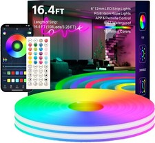 Luzes de corda de néon, 16,4 pés, luzes de tira LED RGB, controle de aplicativo, sincronização de música, IR Re comprar usado  Enviando para Brazil