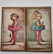 Conjunto de 2 vintage Maio Big Eye Ballerina Girls 3-D arte texturizada litografia levantada comprar usado  Enviando para Brazil