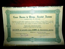 Certificado de estoque Casas Baratas de Málaga, Espanha 1926 F comprar usado  Enviando para Brazil