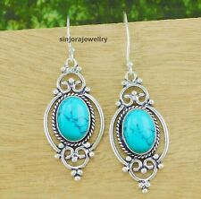 Pendientes colgantes/gotas hechos a mano de plata de ley 925 con piedras preciosas turquesa natural 2" segunda mano  Embacar hacia Mexico