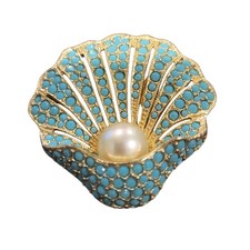 Broche concha vintage assinado Kramer tom azul e dourado comprar usado  Enviando para Brazil