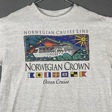Camisa vintage norueguesa Cruise Line adulto grande cinza anos 80 ponto único lembrança, usado comprar usado  Enviando para Brazil