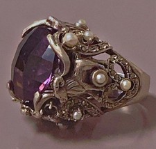 Usado, 25G  bague argent Amethyste perle marcassite ring silver bague argent bélier T comprar usado  Enviando para Brazil