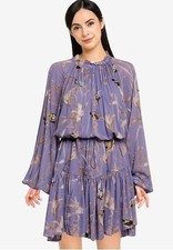 Usado, Mini vestido feminino BANANA REPUBLIC LP em camadas estampa de pássaro lavanda manga balão comprar usado  Enviando para Brazil