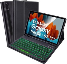 Używany, Samsung Galaxy Tab S8/S7 etui z podświetlaną klawiaturą czarne na sprzedaż  PL