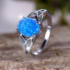 Anel feminino estilo malha feito à mão 10*8mm oval azul opala fogo prata EUA tamanho 5~13, usado comprar usado  Enviando para Brazil