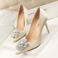 Sapatos de casamento femininos cetim ponta strass salto alto salto agulha sapatos de noiva comprar usado  Enviando para Brazil