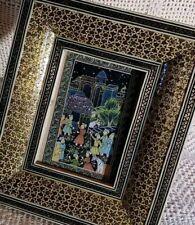 Usado, Pintura guache persa Khatam vintage exclusiva com moldura de mosaico embutida.Intrincada.H.M comprar usado  Enviando para Brazil