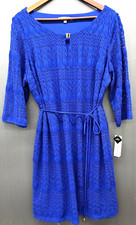 Vestido Studio One New York 18W azul renda forrado shift manga 3/4 buraco na fechadura cinto novo, usado comprar usado  Enviando para Brazil