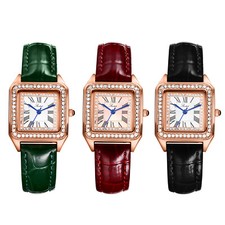 Relógio de pulso feminino retrô quadrado romano numerais pulseira de couro strass quartzo, usado comprar usado  Enviando para Brazil