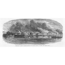 Zniszczenie rosyjskich budynków rządowych na Kotce, Finlandia-Antyk druk 1855, używany na sprzedaż  Wysyłka do Poland