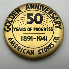Pinback American Stores Co emblema de botão de aniversário dourado 1891-1941 vintage comprar usado  Enviando para Brazil