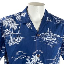 Camisa havaiana Royal Creations mapas náuticos grandes barcos ilhas palmeiras azul comprar usado  Enviando para Brazil