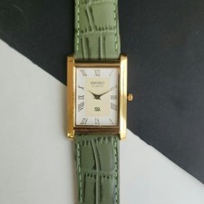 vintage Seiko Slim Tank quartzo masculino mostrador branco pulseira verde relógio social UK62 comprar usado vintage Seiko Slim Tank quartzo masculino mostrador branco pulseira verde relógio social UK62 comprar usado  Enviando para Brazil