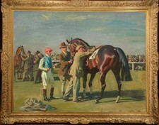 Pintura a óleo antiga Master-Art parque reunião baía escura cavalo sobre tela 30x40" comprar usado  Enviando para Brazil
