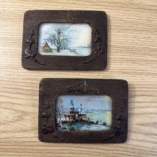 Quadros coloridos russos pintados à mão paisagens de castelo molduras de madeira 5” antigas comprar usado  Enviando para Brazil