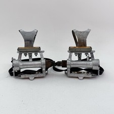 Vintage SR Sakae SP-250 Pedais Eroica Prata Flat Fixie Race 9/16 Toe Clips A11 comprar usado  Enviando para Brazil