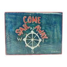 Placa de arte de parede marítima náutica Come Sail Away 8" X 6" decoração barco roda bússola  comprar usado  Enviando para Brazil