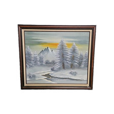 Arte en lienzo con marco de madera pintura al óleo escena de invierno firmada por abogado 20x24 segunda mano  Embacar hacia Mexico