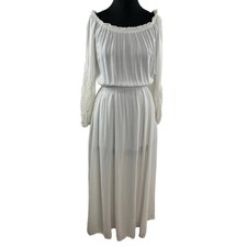 Vestido maxi Forever 21 branco manga longa renda inserção gola barco blusa boho M comprar usado  Enviando para Brazil