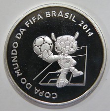 BRASIL 2014 5 REAIS MASCOTE COPA DO MUNDO FIFA FUTBOL MUNDIAL FUTEBOL PRATA MOEDA PF comprar usado  Enviando para Brazil