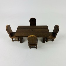 Mesa de piquenique vintage de madeira Teddy Bear Story e 4 cadeiras móveis para casa de bonecas, usado comprar usado  Enviando para Brazil