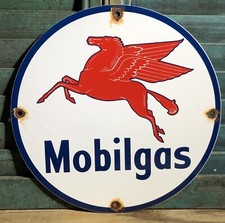 Usado, VINTAGE MOBILGAS GASOLINA ÓLEO DE MOTOR PORCELANA ESMALTE BOMBA DE GASOLINA PLACA DE ANÚNCIO comprar usado  Enviando para Brazil