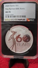 2024 PINK PANTHER 60TH ANN. 1 oz .9999 prata $1 moeda NGC MS70 Black Core ER, usado comprar usado  Enviando para Brazil