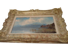 Pintura a óleo vintage emoldurada assinada S Barnes Lake paisagem cena decoração para casa comprar usado  Enviando para Brazil