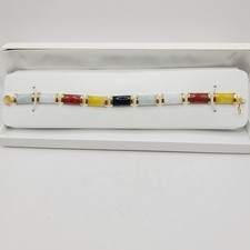 Dynasty Jade ouro 18k sobre prata "Felicidade" pulseira de jade multicolorida MSRP $450 comprar usado Dynasty Jade ouro 18k sobre prata "Felicidade" pulseira de jade multicolorida MSRP $450 comprar usado  Enviando para Brazil