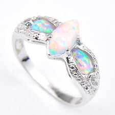 Design Especial 2 Pedra Branca Opala Gems Prata Anel Mulher tamanho EUA 7-11 comprar usado  Enviando para Brazil