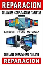 Placa de pôster publicitária espanhola Reparacion Celulares computadoras tabletas 24x36 comprar usado  Enviando para Brazil