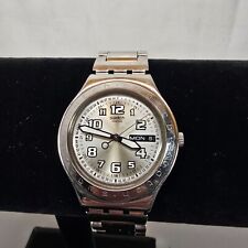 Antigo relógio masculino Swatch ironia prata aço inoxidável data do dia quartzo corridas, usado comprar usado  Enviando para Brazil