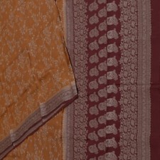 Vintage Giallo Senape & Rosso Sari 100% Seta Floreale Stampato Tessuta comprar usado  Enviando para Brazil