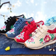 Tênis Feminino Tamanho 4-9 Sapatos de Lona Algodão Vintage Top Alto Floral Bordado comprar usado  Enviando para Brazil