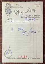 1950 Mary Kemp, loja infantil, 114 High Street, fatura Newcastle comprar usado  Enviando para Brazil
